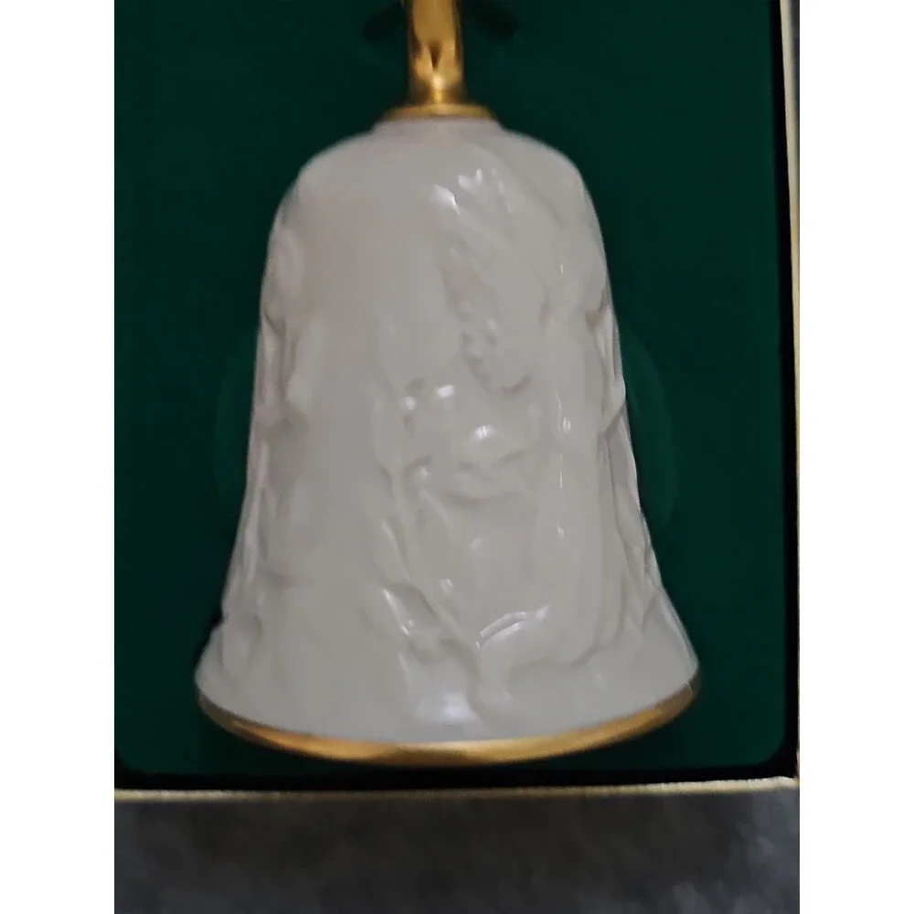 LENOX CHINA 1985 Christmas Ornament Bell 24 Karat Gold Trim 4”